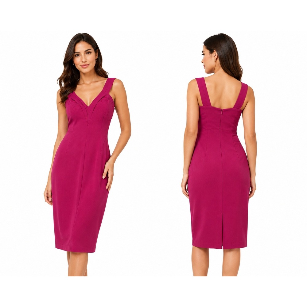 Anna Molinari Dress Satin Pink Midi Deep V-neck Sleeveless Fully Lined size L 10